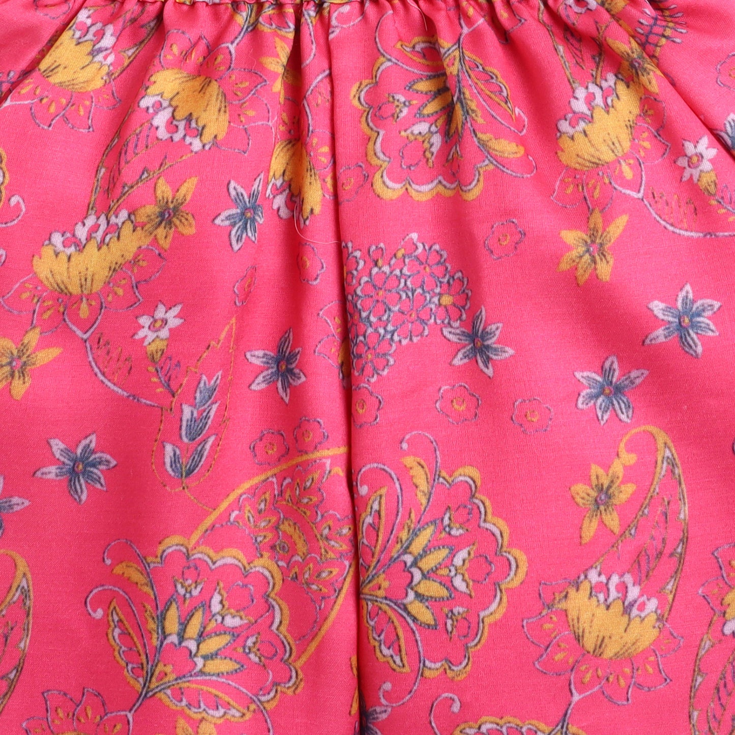 Many Frocks & satin sleeveless cutwork detailing top and floral printed palazzo ethnic set- pink & green