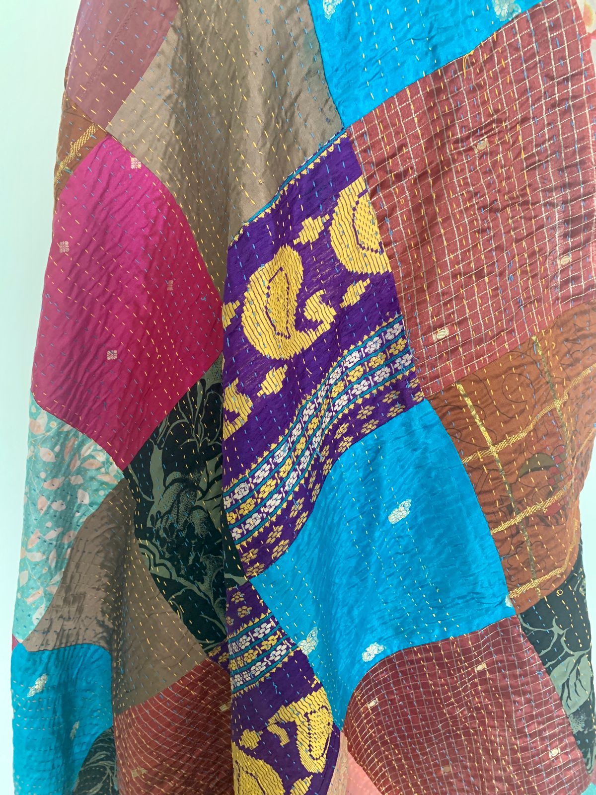 Katha and patch work embellished Dupatta - Multicolour