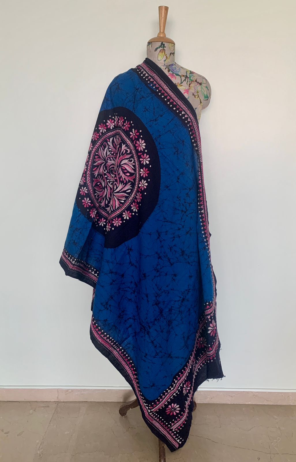 Batik and Katha work dupatta - Blue