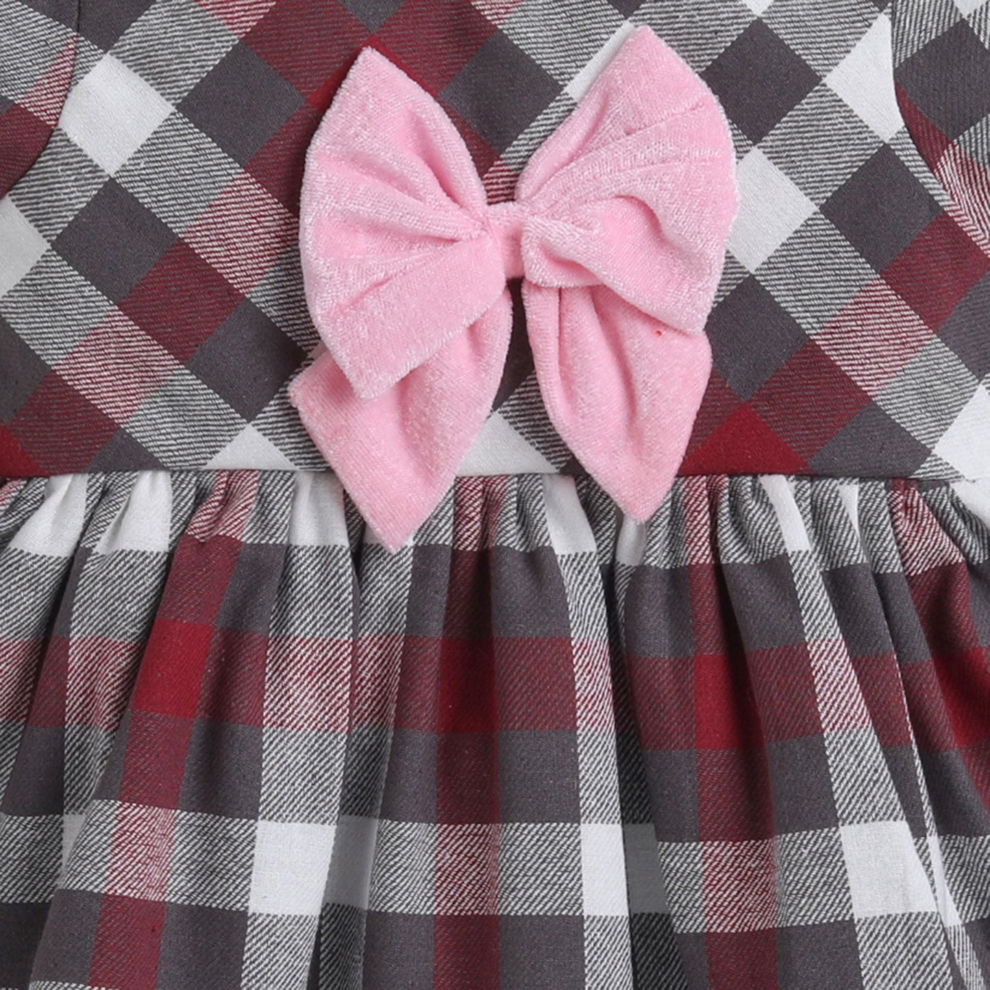 Many Frocks knee length plaid party dress - Grey & Maroon