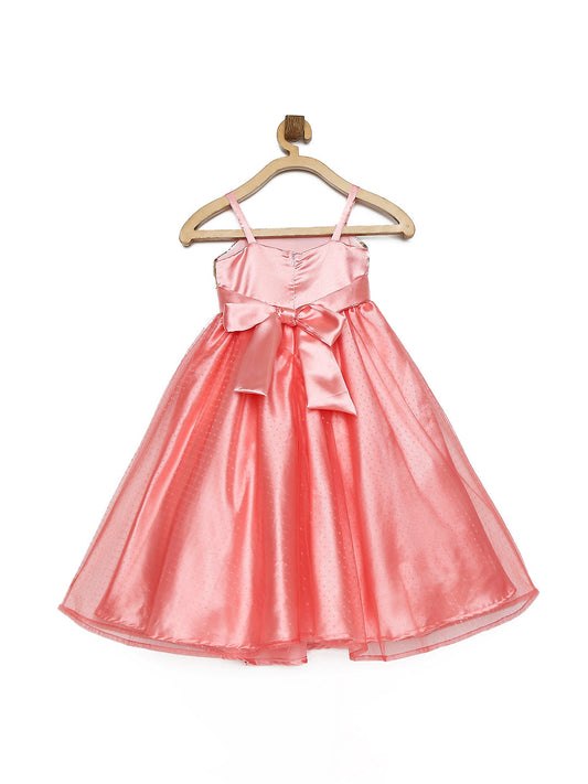 Many Frocks & Satin strape embroidered body rose embellished party gwon-Peach