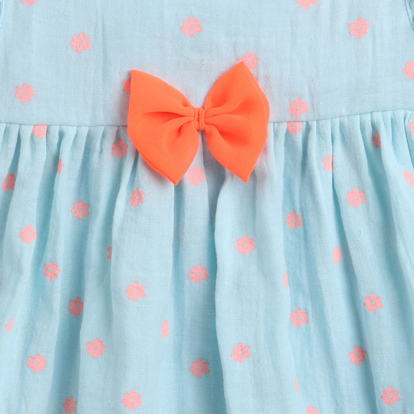 Many Frocks polka dot printed knee length flutter sleeves baby and girls casual dress - Blue