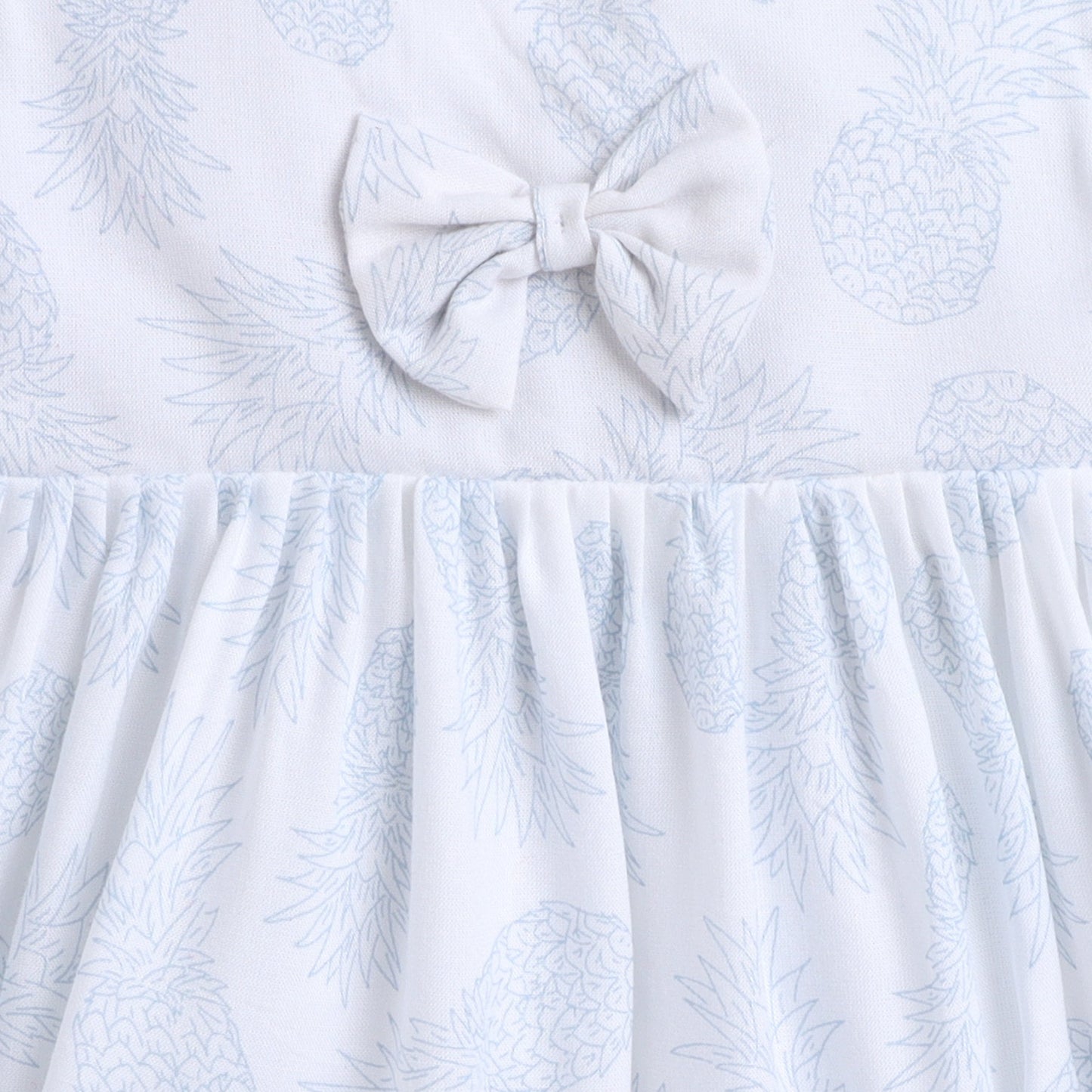 Many Frocks pineaple printed knee length flutter sleeves baby and girls casual dress - White