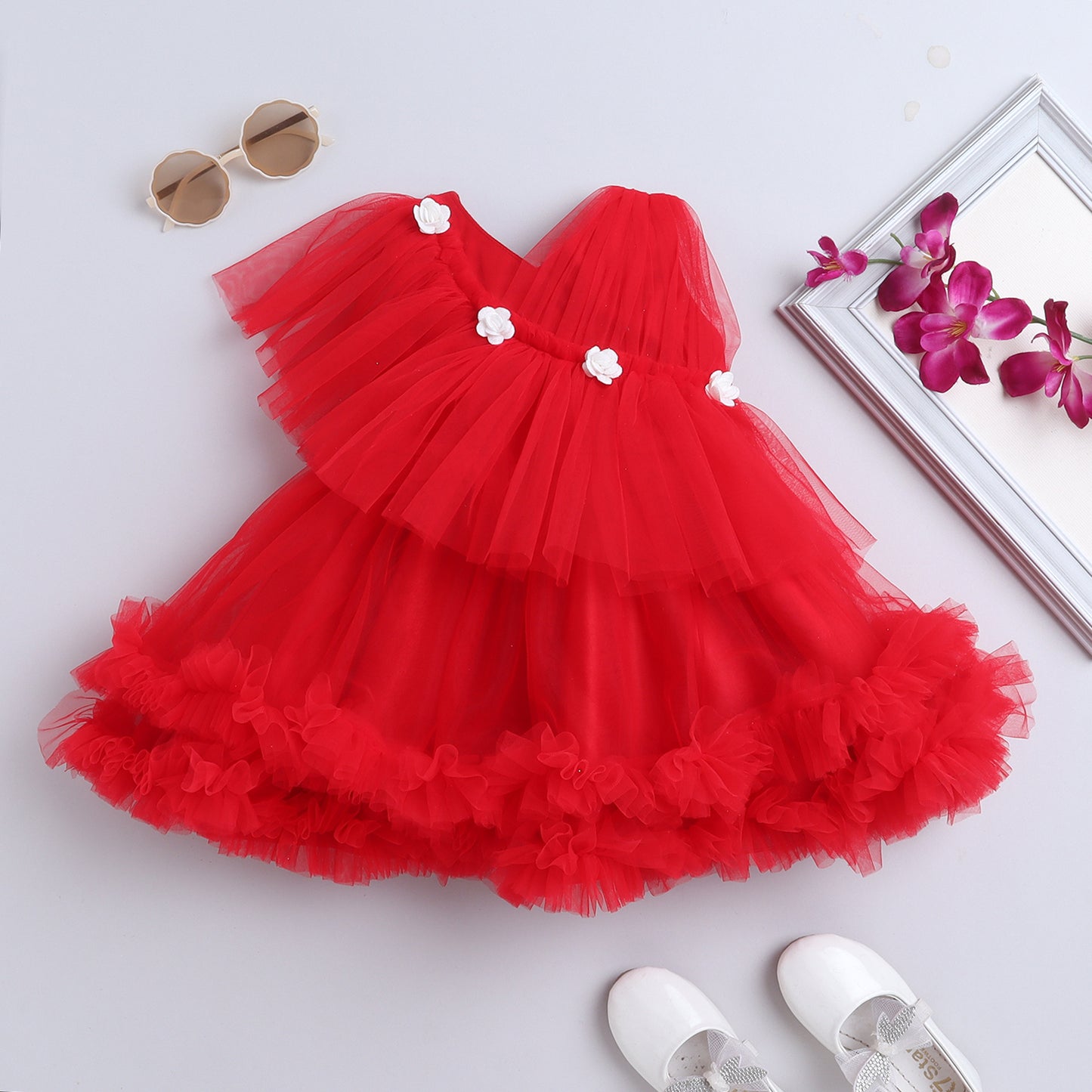 Many Frocks knee length shimmery party dress - Red