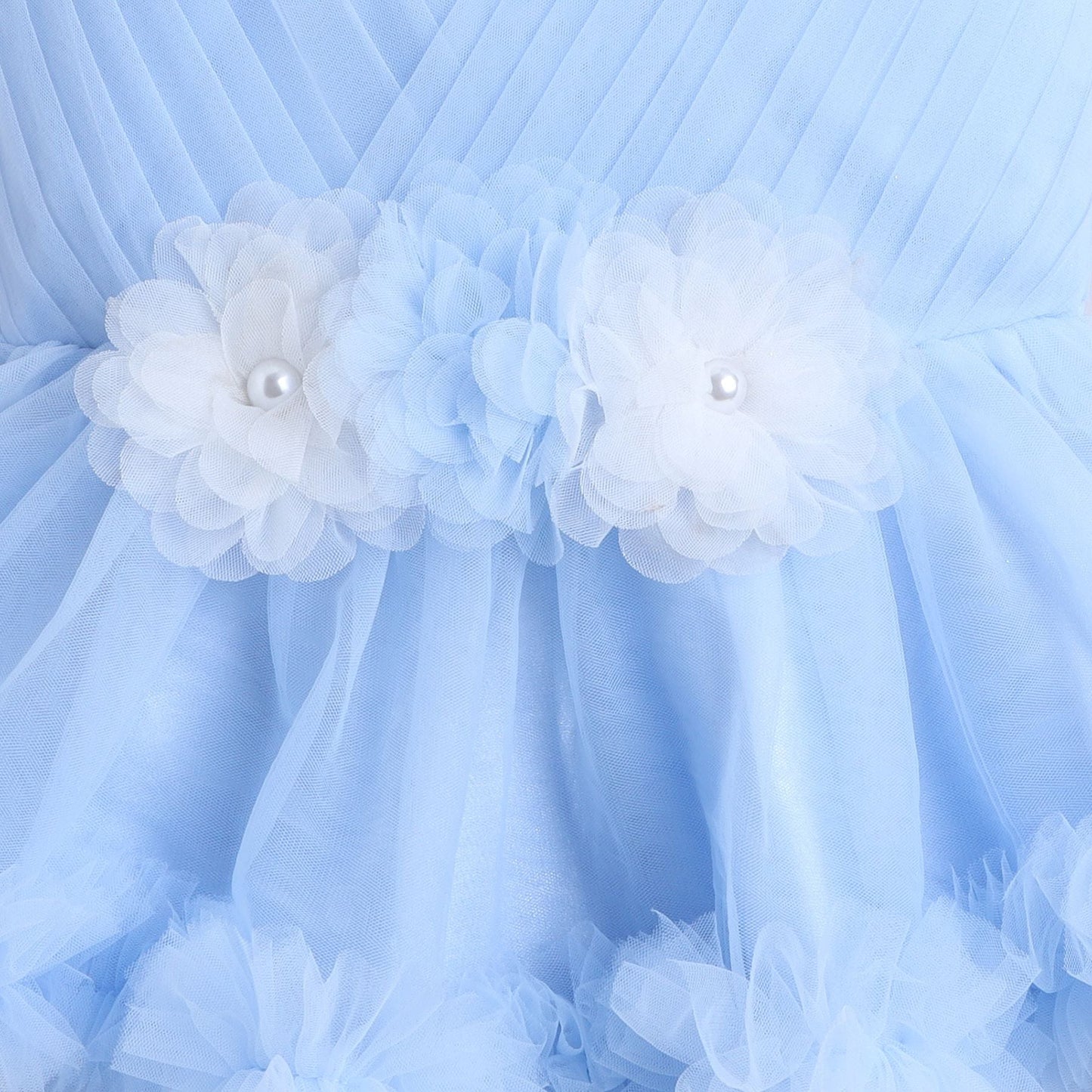 Many Frocks & Knee length sleeveless Flower Embellished Fit & Flared Party Dress - Blue