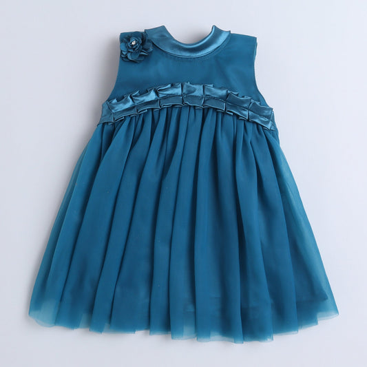 Many Frocks & collared knee length sleeveless Baby party dress - Blue