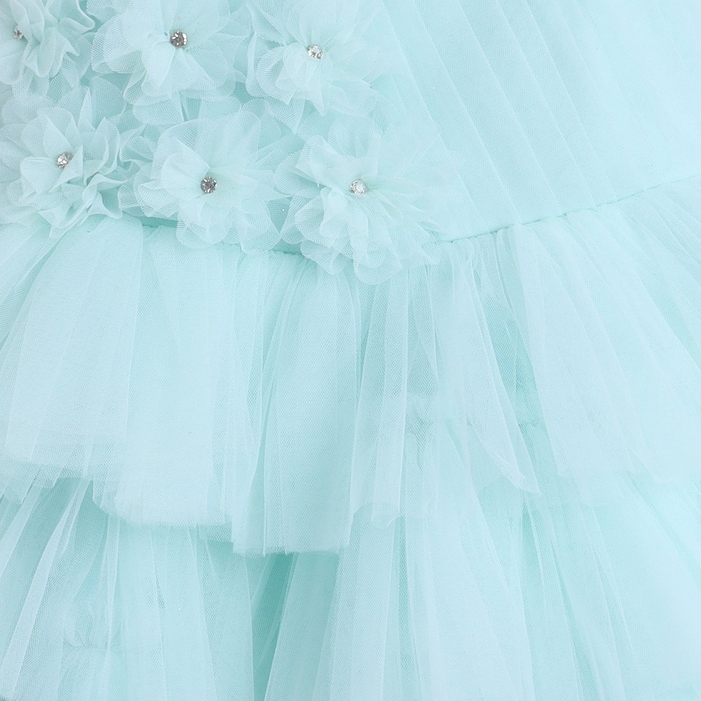 Many Frocks & Knee length half Sleeves 3d Flower Party Dress-Green