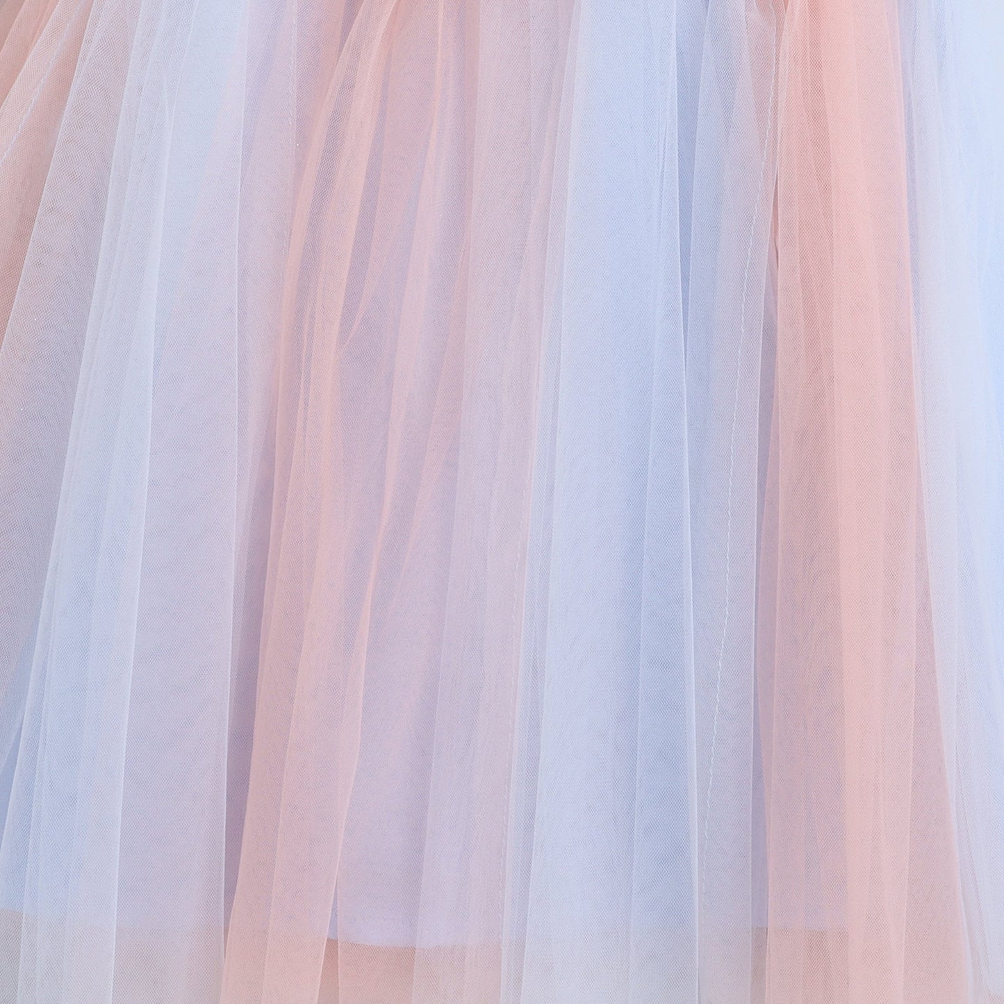 Many Frocks & Knee length Sleeveless Ruffled Applique Embellished A Line Party Dress - Peach And Blue