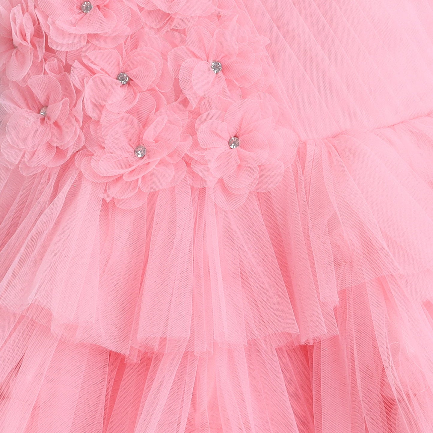 Many Frocks & Knee length half Sleeves 3d Flower Party Dress-Pink