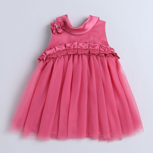 Many Frocks & collared knee length sleeveless Baby party dress - Pink
