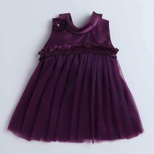 Many Frocks & collared knee length sleeveless Baby party dress - Purple