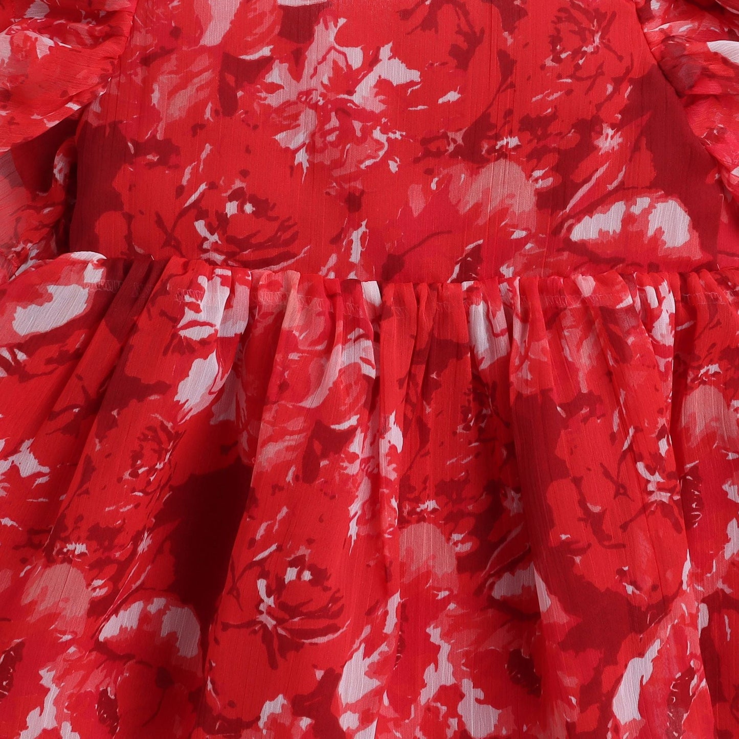 Many Frocks & sleeveless frilly knee length baby & girls casual dress - Red