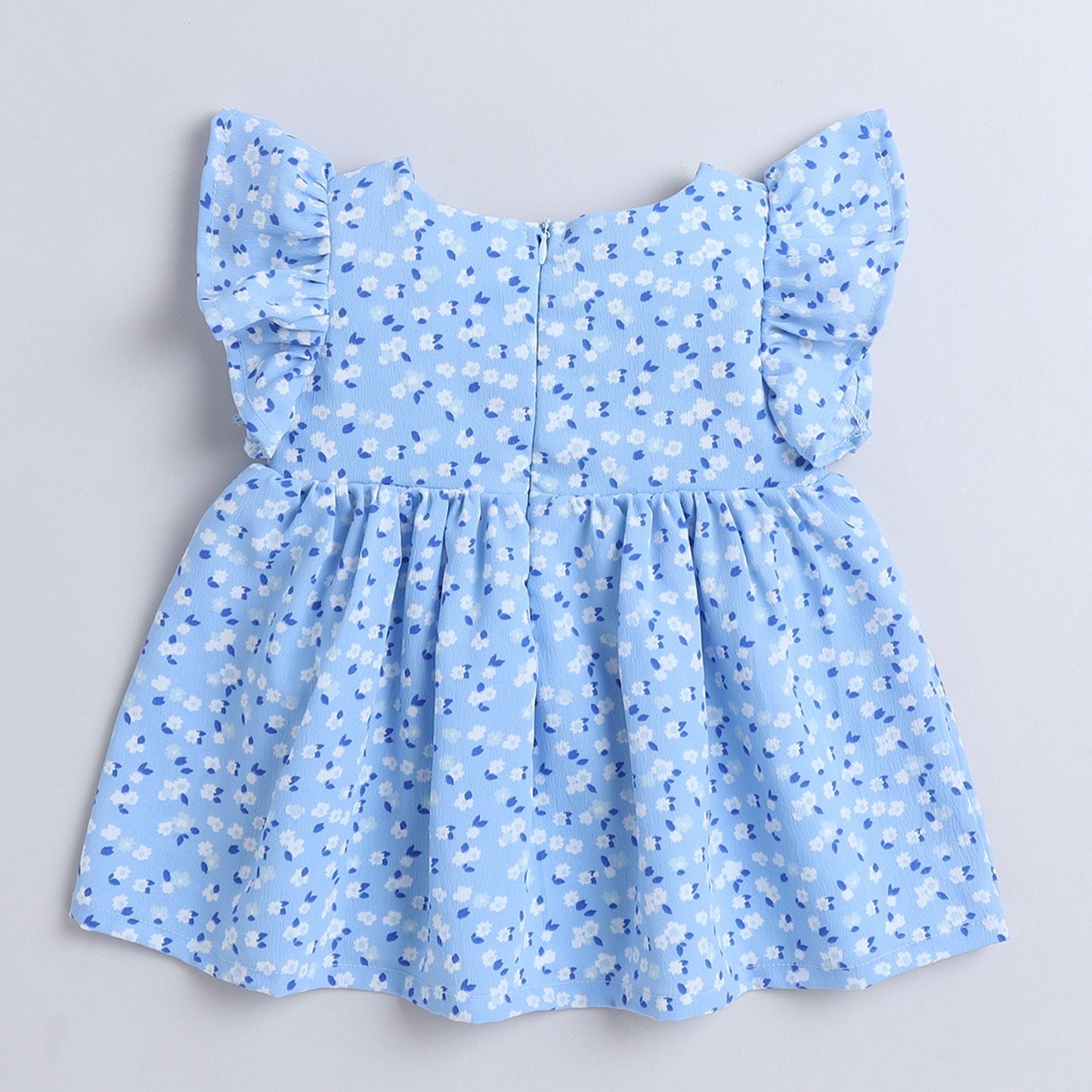 Many Frocks & sleeveless  frilly knee length baby & girls casual dress - Blue