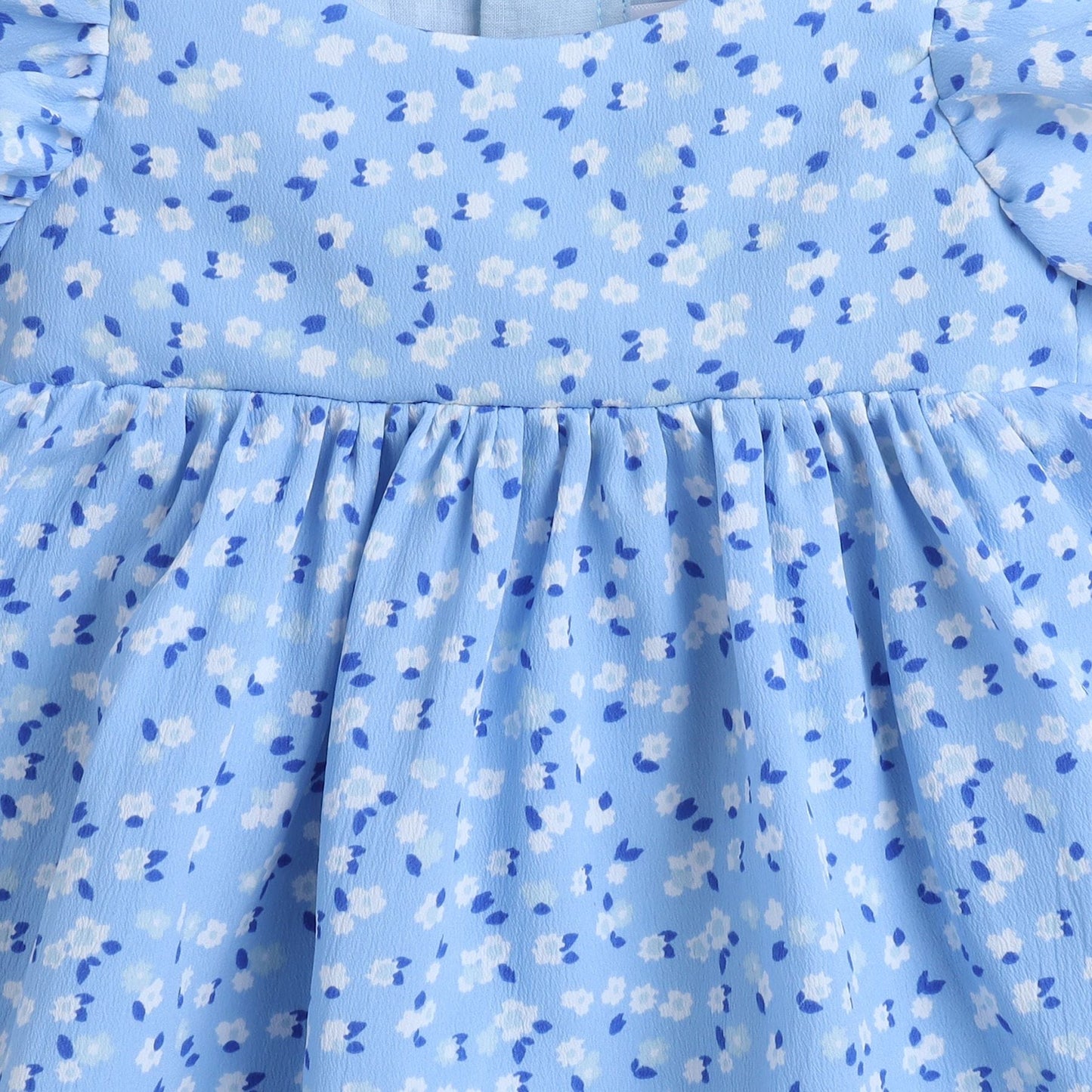 Many Frocks & sleeveless  frilly knee length baby & girls casual dress - Blue