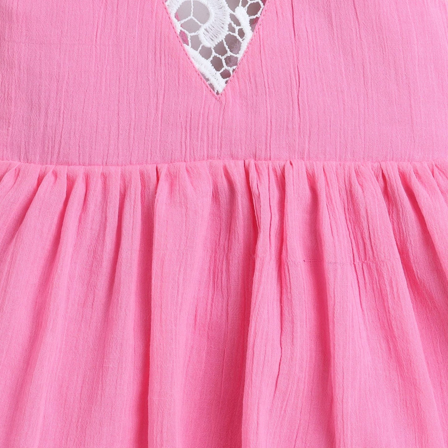 Many Frocks & sleeveless cutwork embellished knee length baby & girls casual dress - Pink