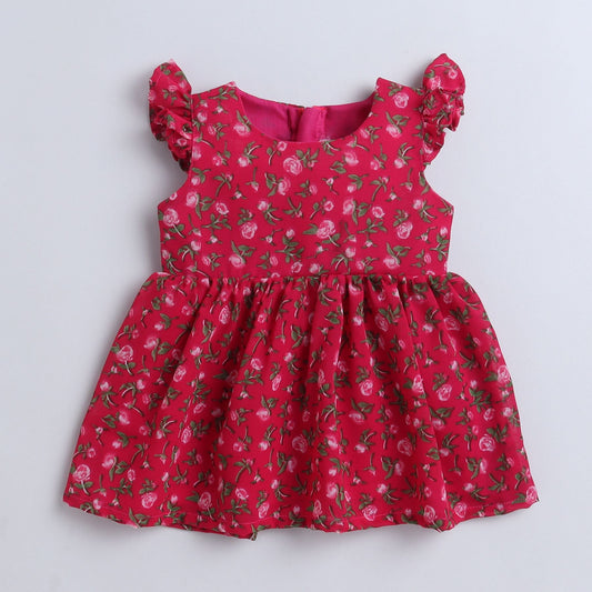 Many Frocks & flutter sleeves, knee length baby and girls casual dress - Pink