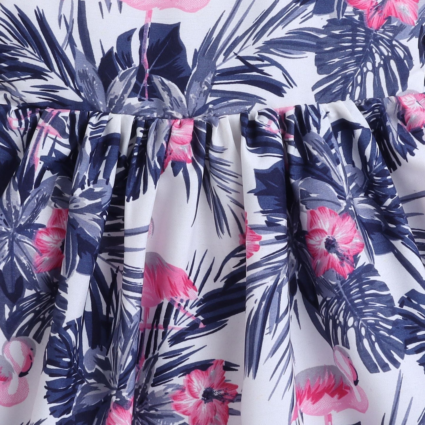 Many Frocks & knee length flutter sleeves flamingo printed baby & girls dress - White