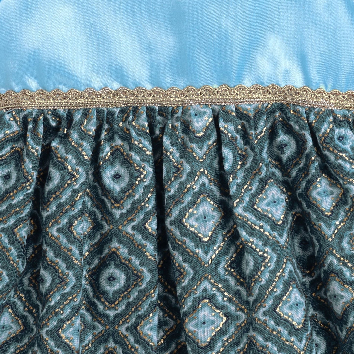 Many Frocks & Foil Printed Knee Length Puff Sleeve Baby And Girls Ethnic Frock - Blue