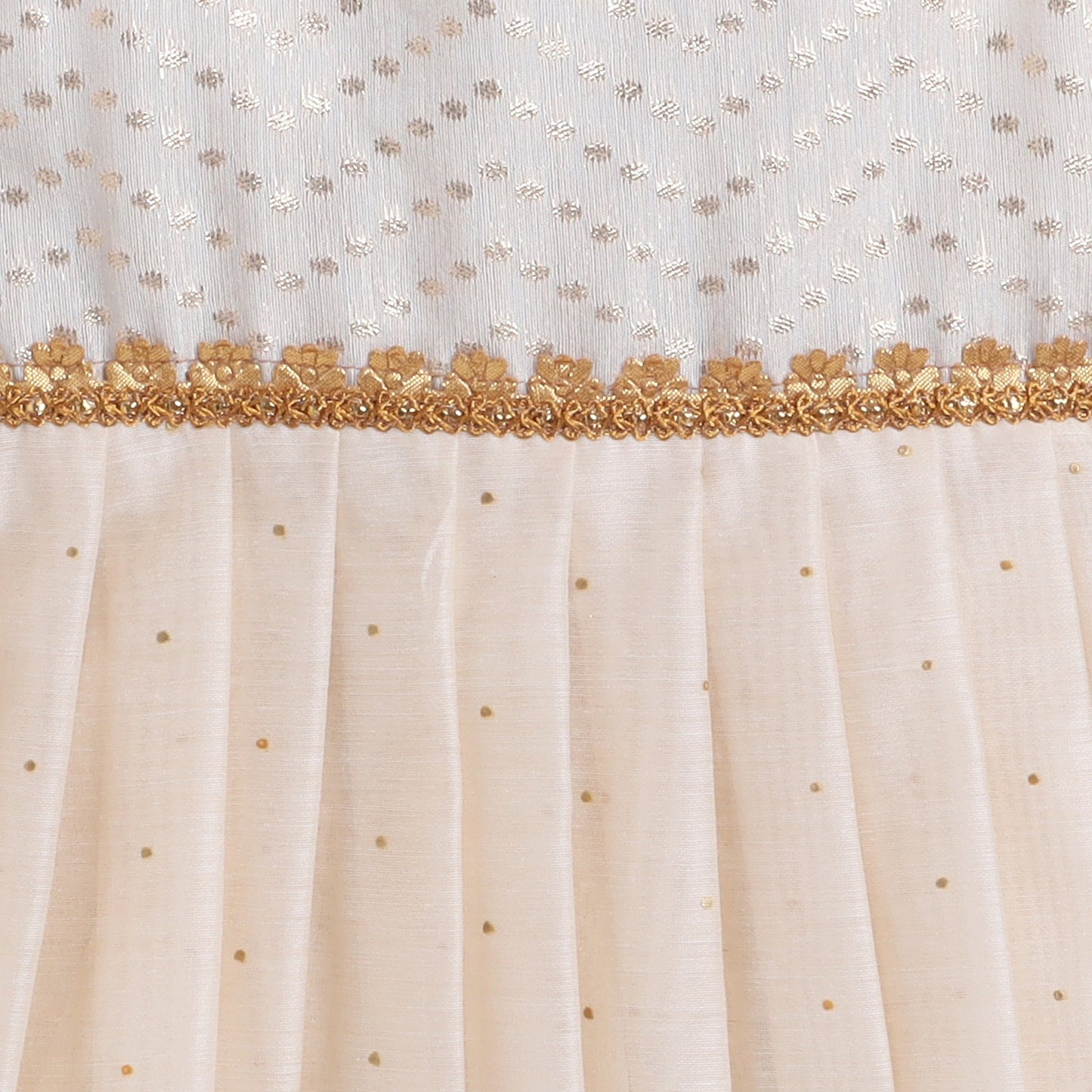 Many Frocks golden polka dot embellished knee length sleeveless baby and girls Casual frock-Cream