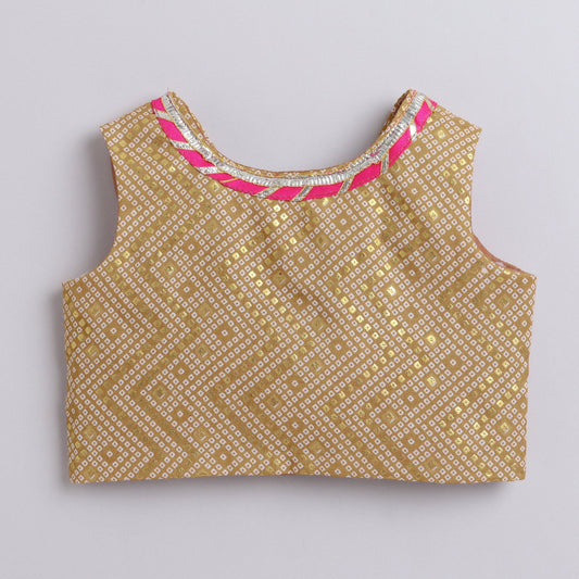 Many Frocks & Sequin Embellished Choli, Dupatta And Lengha Set - Brown & Pink