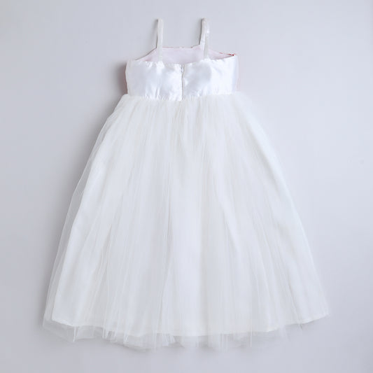 Many Frocks & net sleeveless frilly baby girls Party gown - Red/White