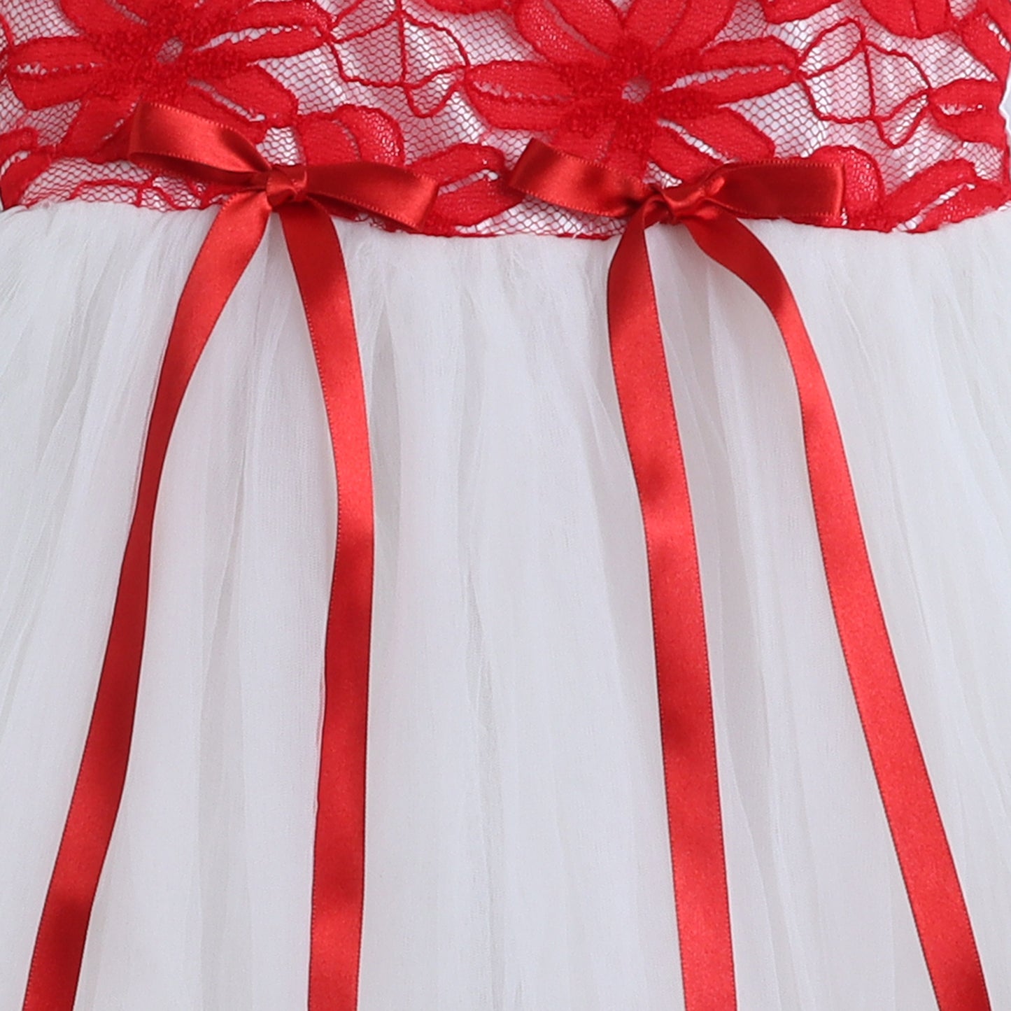 Many Frocks & net sleeveless frilly baby girls Party gown - Red/White