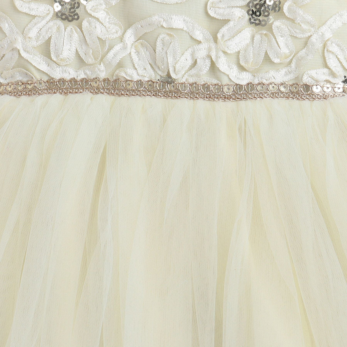 Many Frocks & Lace Embroidered Bodice Knee Length Sleeveless Baby And Girls Party Dress - Cream