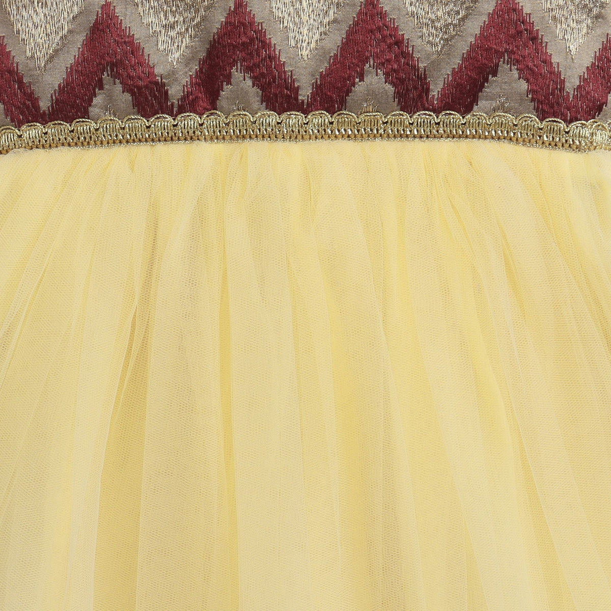 Many Frocks & Patterned Bodice Knee Length Sleeveless Baby And Girlss Party Frock - Yellow
