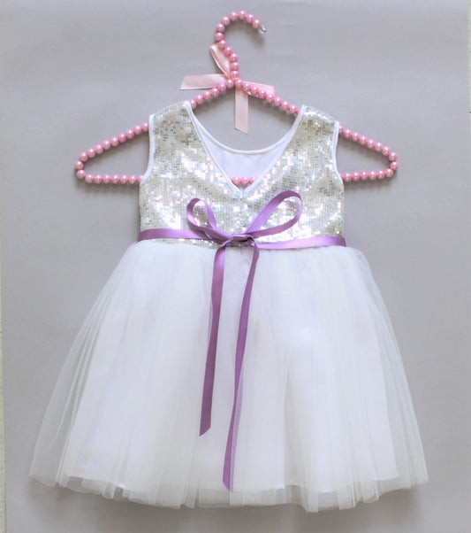 Many Frocks sequin and bow embellished girls party frock - White