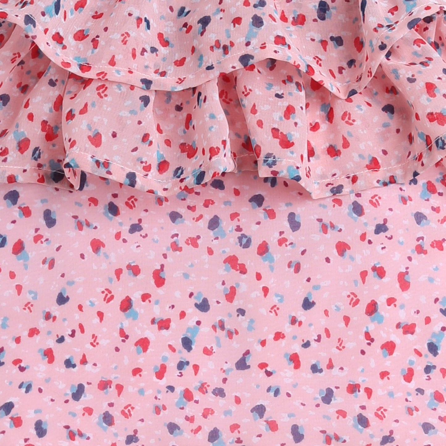 Many Frocks & Singlet sleeveless printed girls top with frills & tie-up knot - Pink