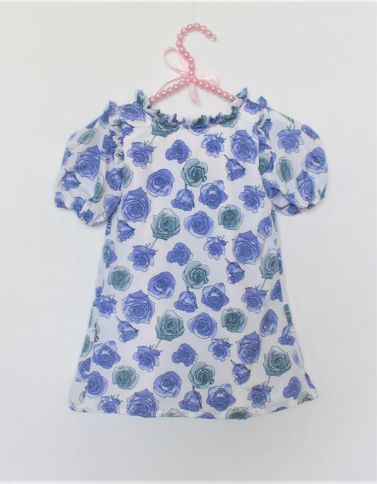Many frocks & Short Sleeves Flower Print Dress - Blue