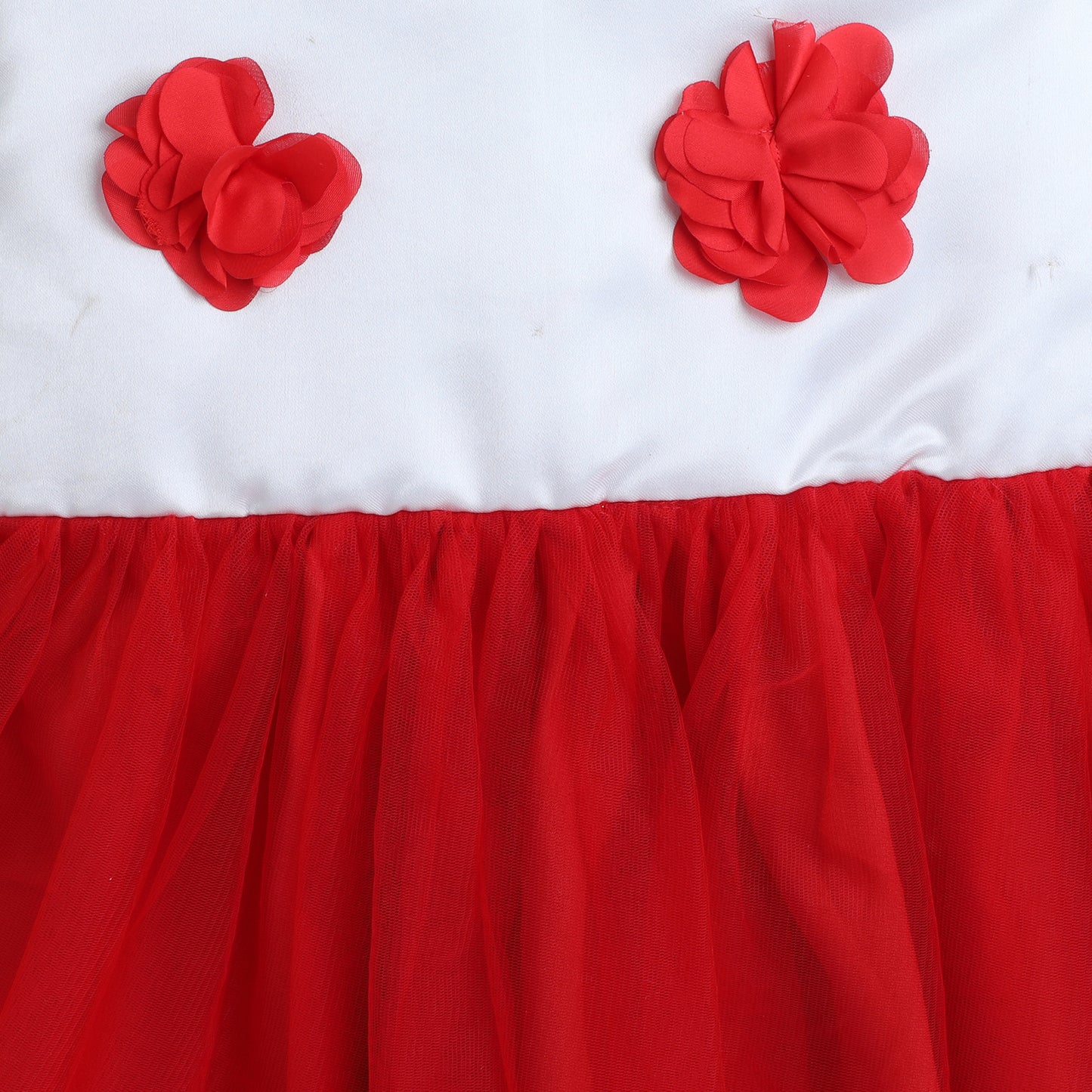 Many Frocks & net cap sleeves rose embellished party dress-White & Red