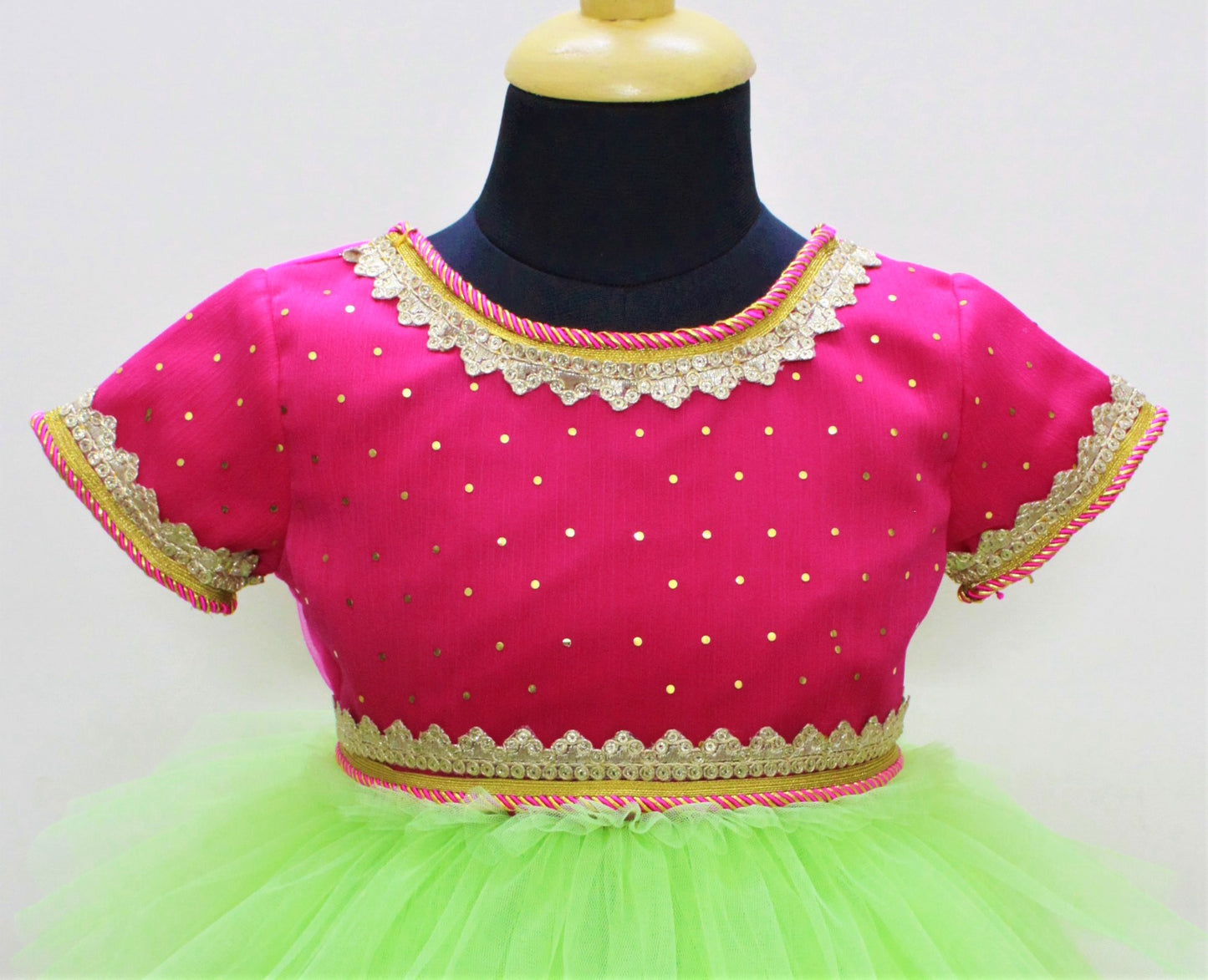 Many Frocks ethnic gown with shimmer body, sleeves and frills - Green