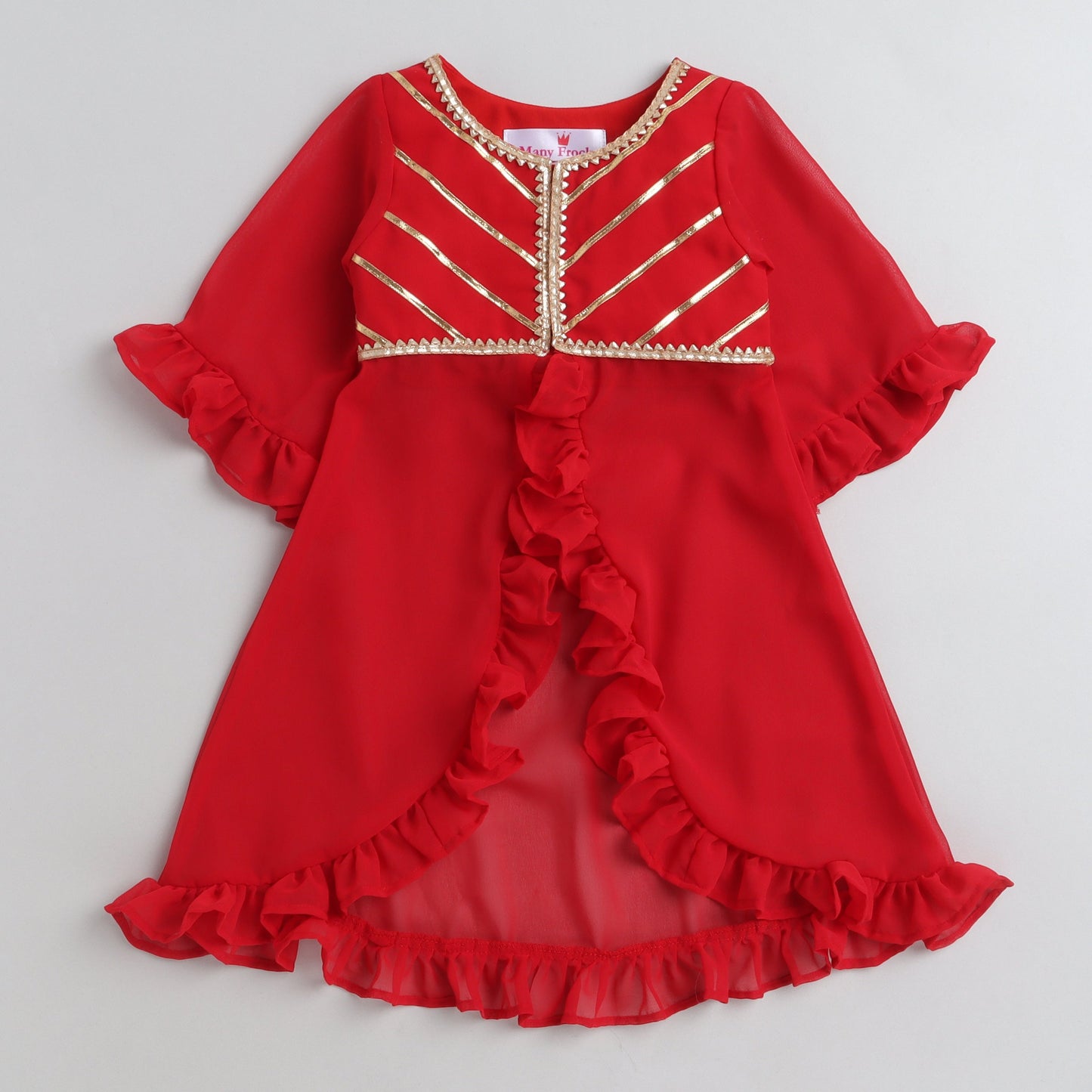 Many Frocks & girls gota patti work jacket and dhoti set - Red/Cream
