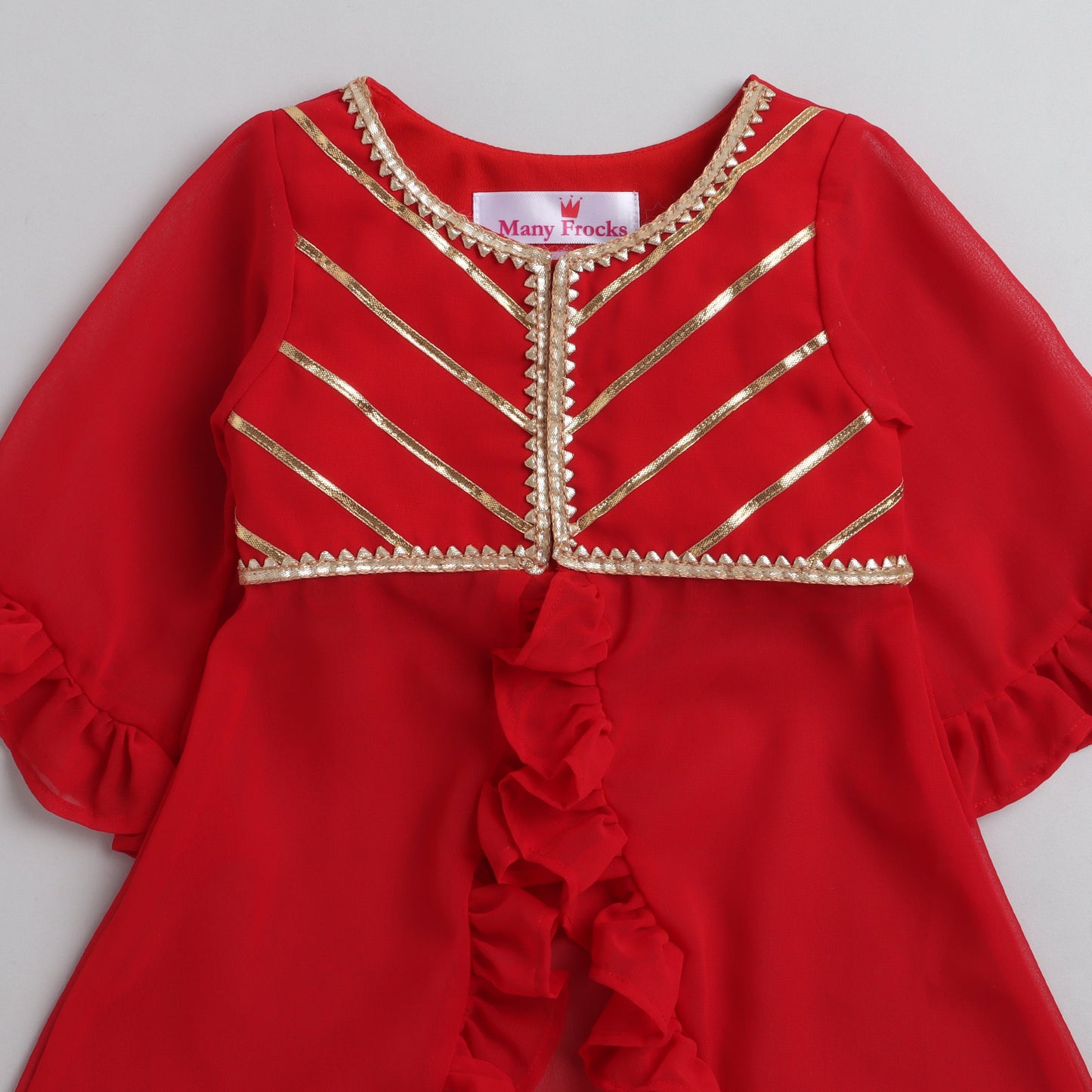 Many Frocks & girls gota patti work jacket and dhoti set - Red/Cream