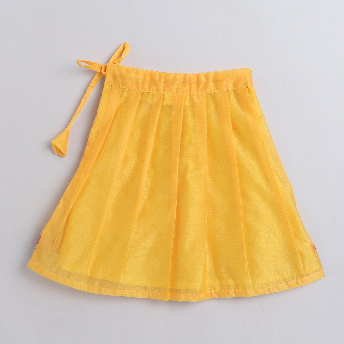 Many Frocks embroidered pattu pavdai - Pink/Yellow