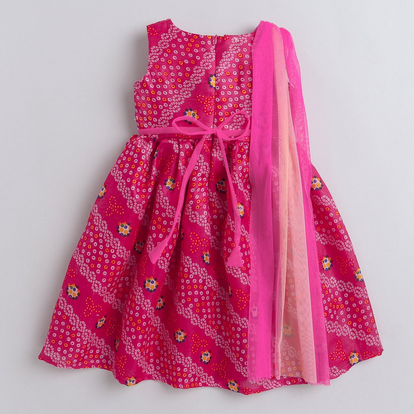 Many Frocks dupatta bandhani gown- Pink