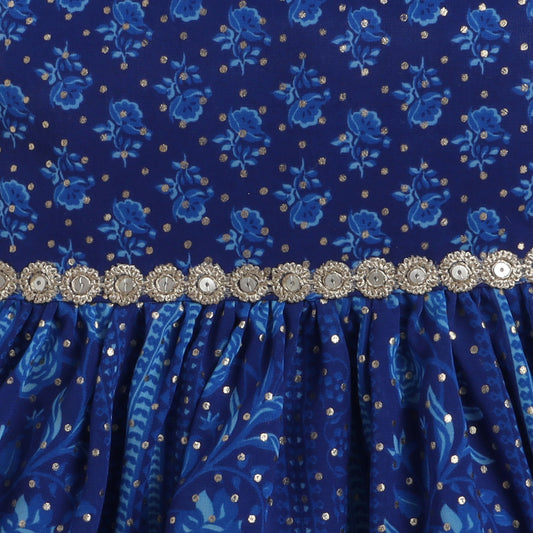 Many Frocks & floral printed lace embellished baby party dress lue