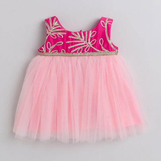 Many Frocks & knee length gota patti work baby ethnic dress - Pink