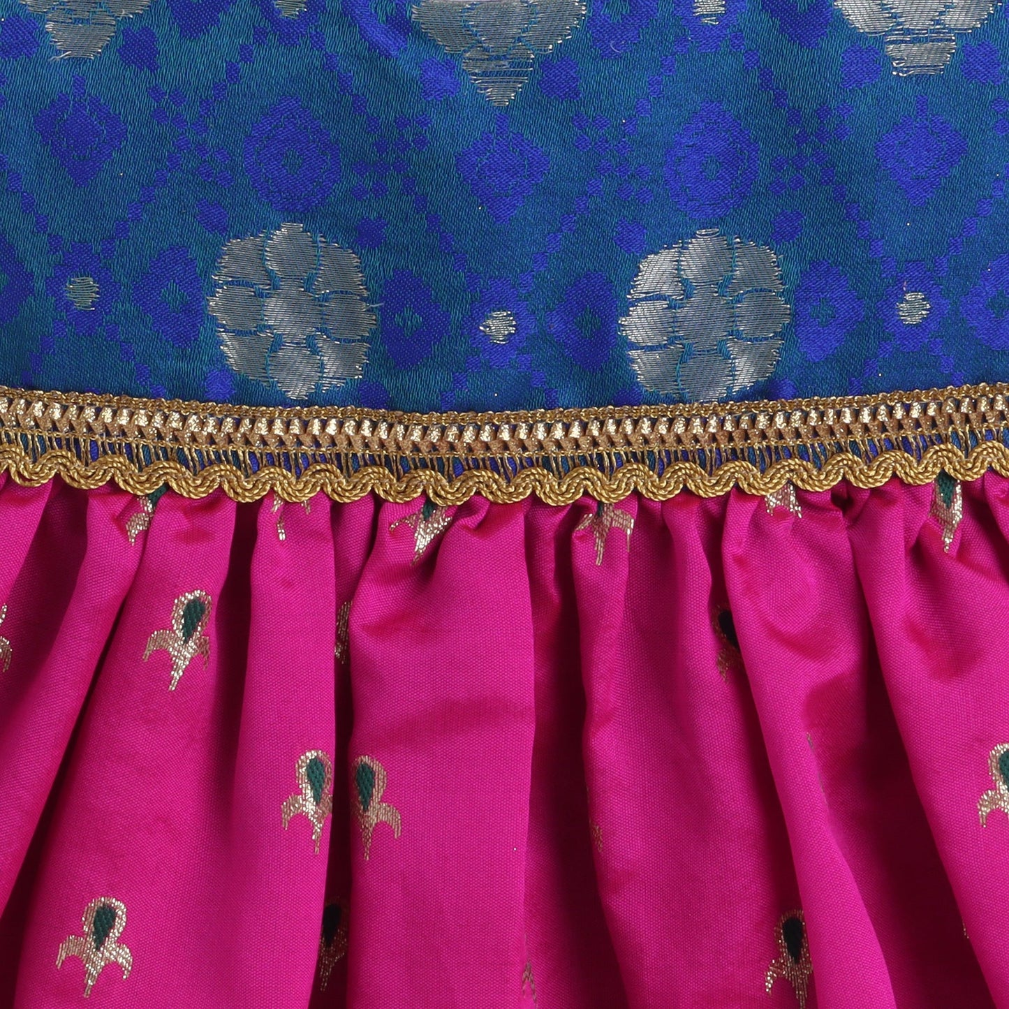 Many Frocks knee lngth boti and lace embllised baby ethic frock - Blue & Pink