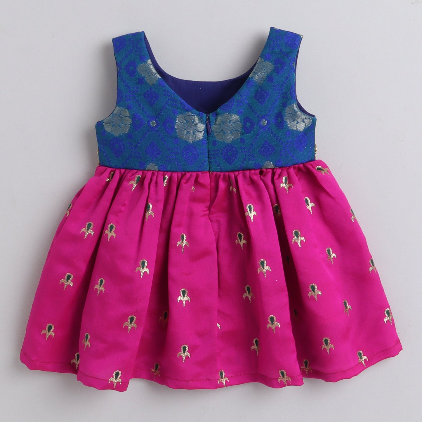 Many Frocks knee lngth boti and lace embllised baby ethic frock - Blue & Pink