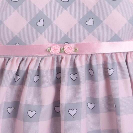 Many Frocks & Sleeveless Heart Printed Knee Length Baby Casual Dress - Pink & Grey