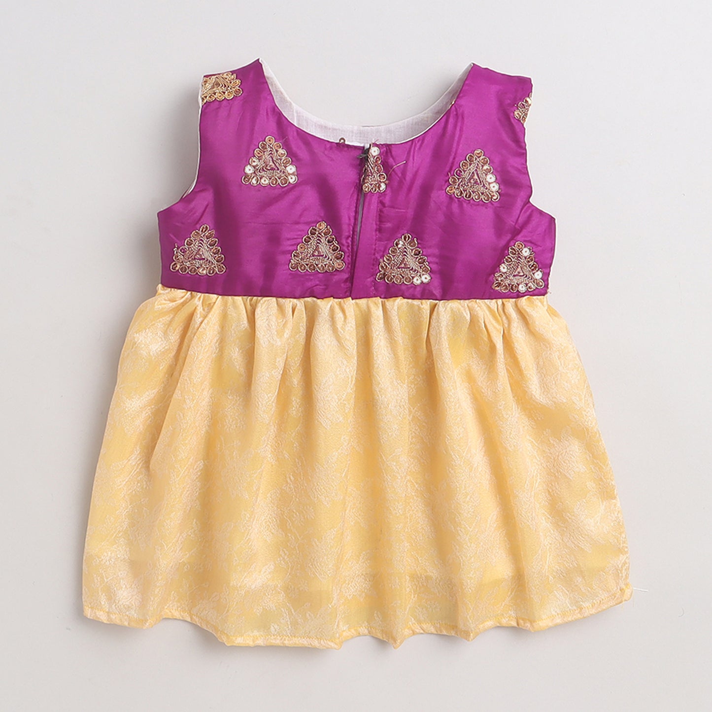 Many Frocks embroidered bodice knee length baby ethnic dress - Purple/Cream