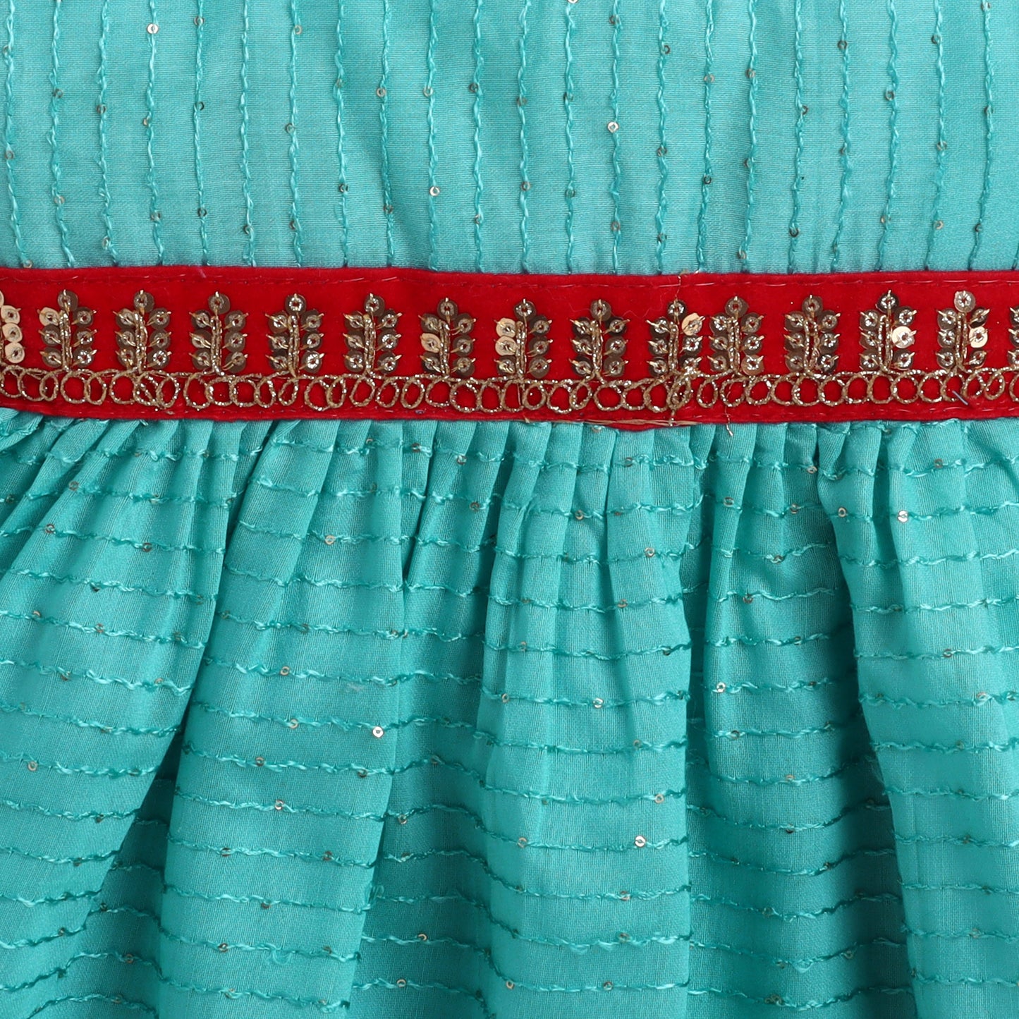 Many Frocks & sequined fabric sleeveless lace embellished knee length ethnic dress - Blue
