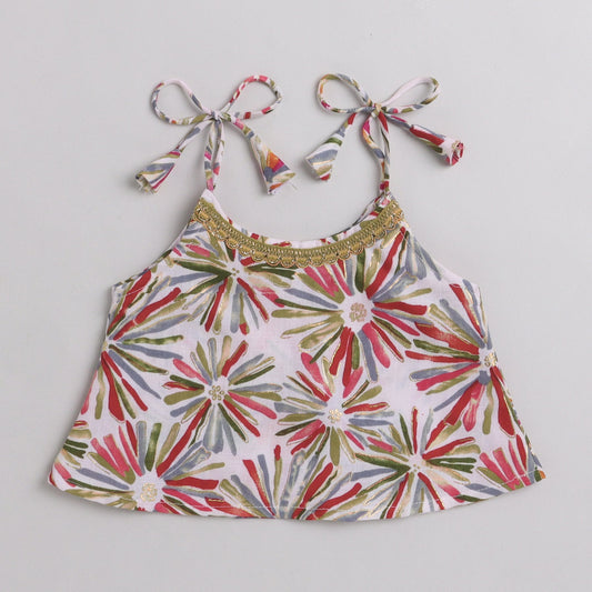 Many Frocks tieup straps bandhani printed lengha and choli set - Red