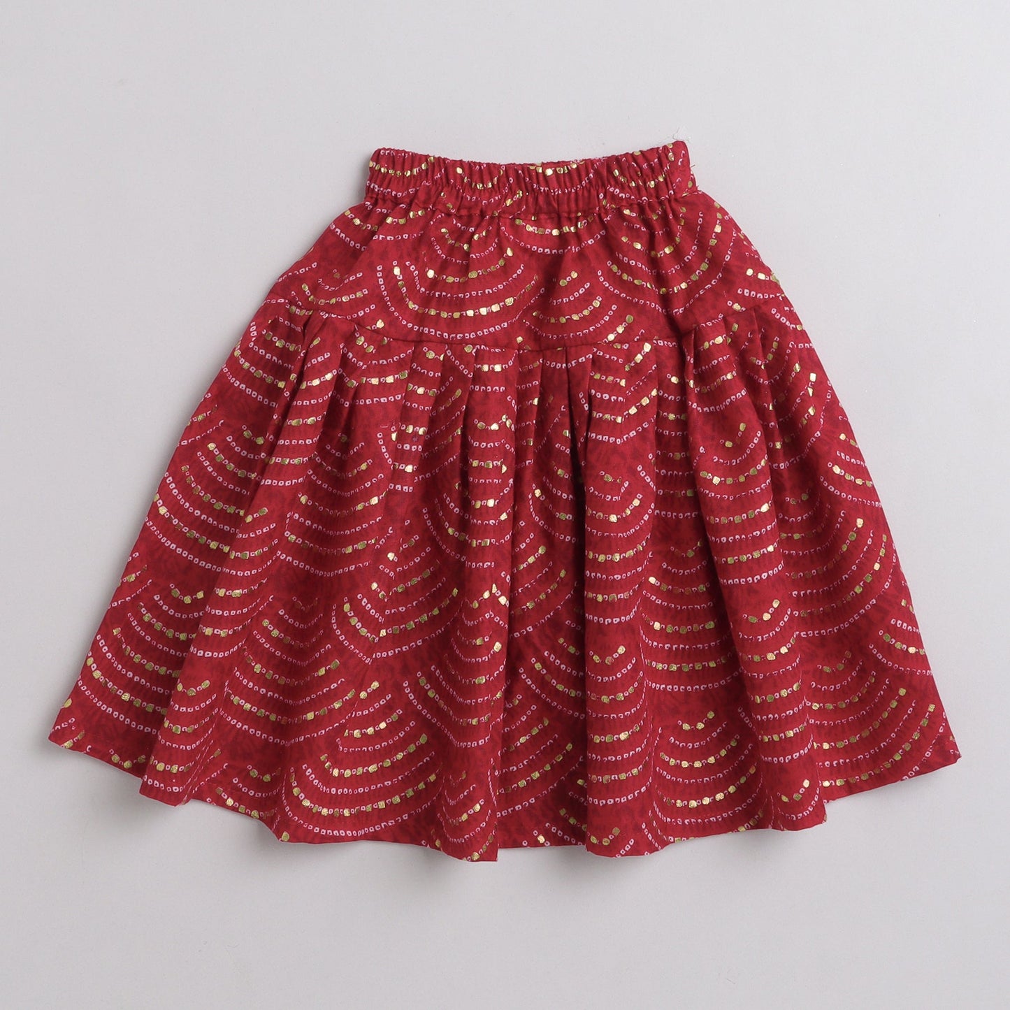 Many Frocks tieup straps bandhani printed lengha and choli set - Red