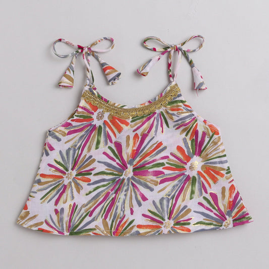 Many Frocks tieup straps bandhani printed lengha and choli set - Pink