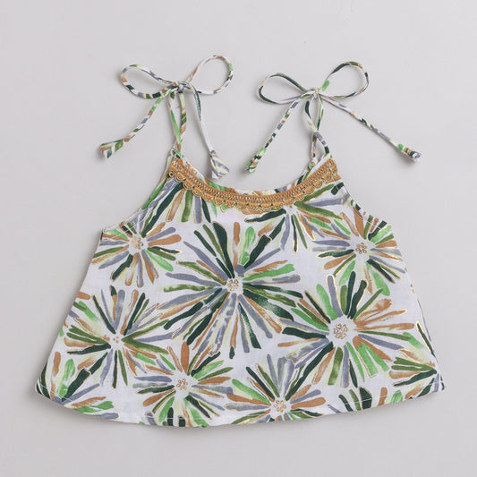 Many Frocks tieup straps bandhani printed lengha and choli set - Green