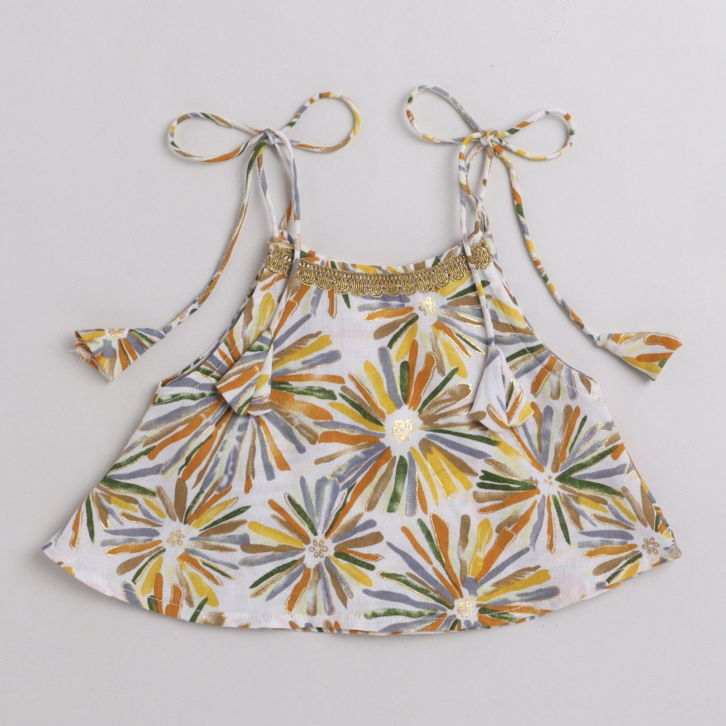 Many Frocks tieup straps bandhani printed lengha and choli set - Yellow