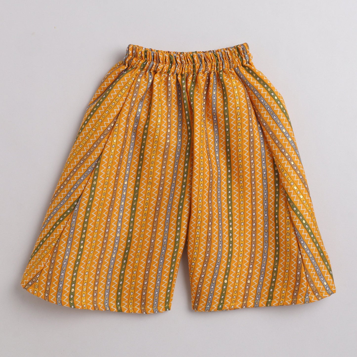 Many Frocks pleated flowers embellished top and plazzo set - Yellow